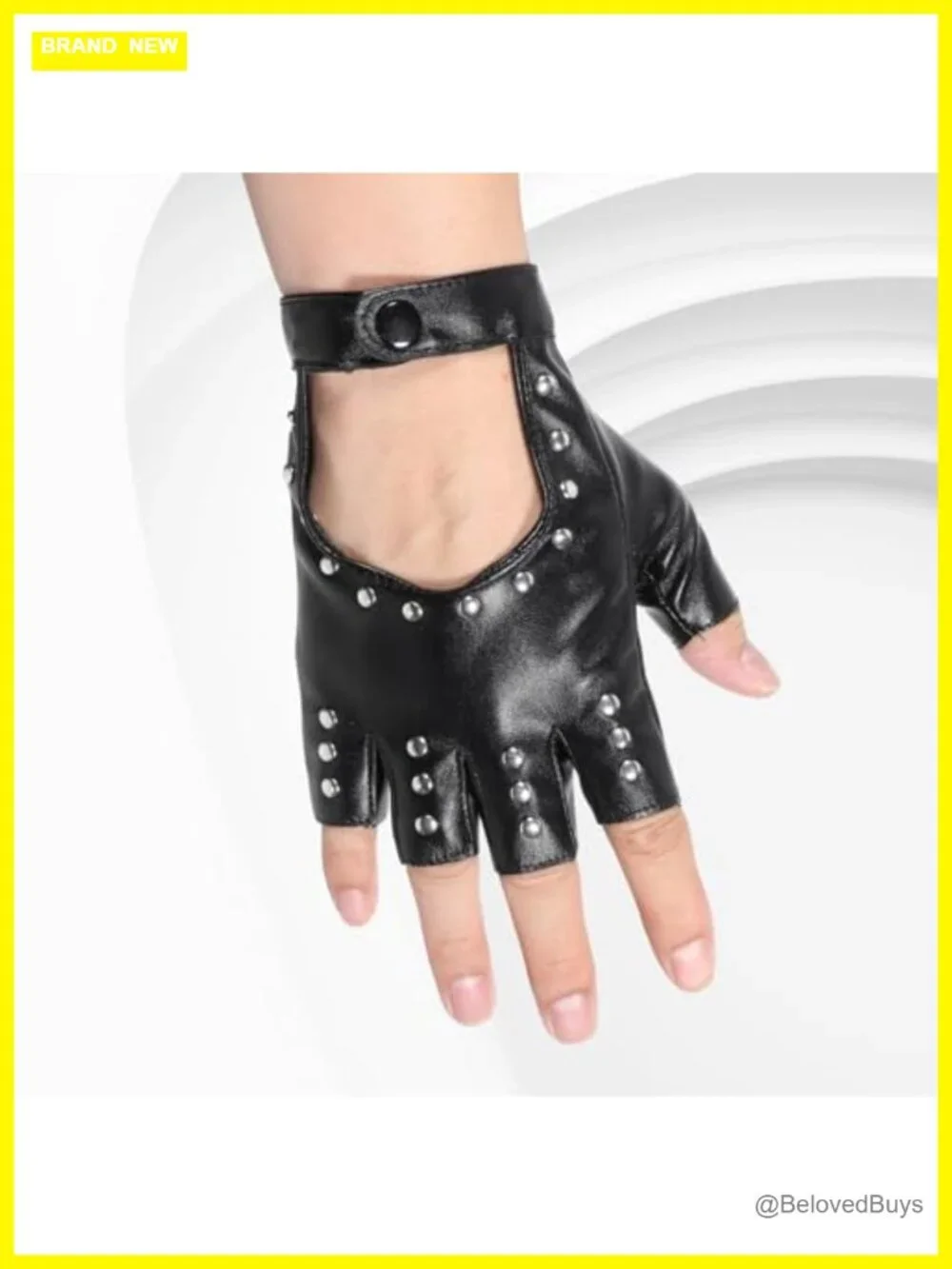 PU Faux Leather Fingerless Gloves with Rivets | Punky Motorcycle Driving Gloves